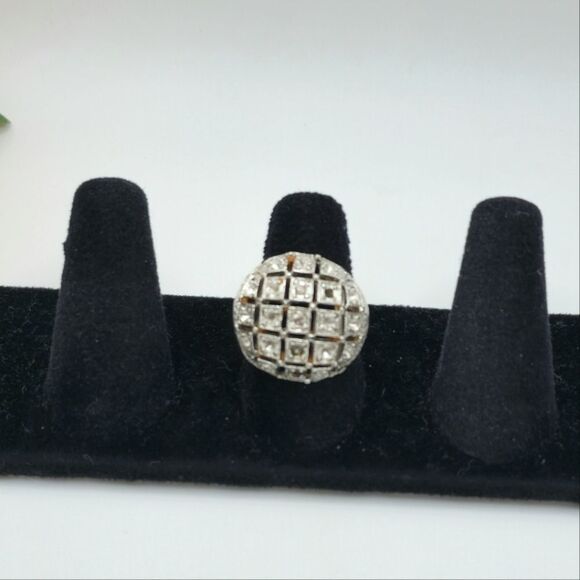Vintage Signed Silver Diamond Dome Cocktail Ring - Picture 1 of 7